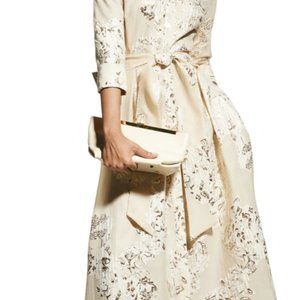 Brand new Teri Jon style 207015 gold brocade long shirtwaist dress